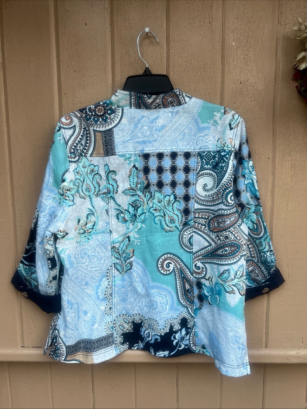 Chicos 100% Linen Patchwork Mixed Paisley Print Jacket Size 2, L/XL Artsy Boho - Picture 3 of 11